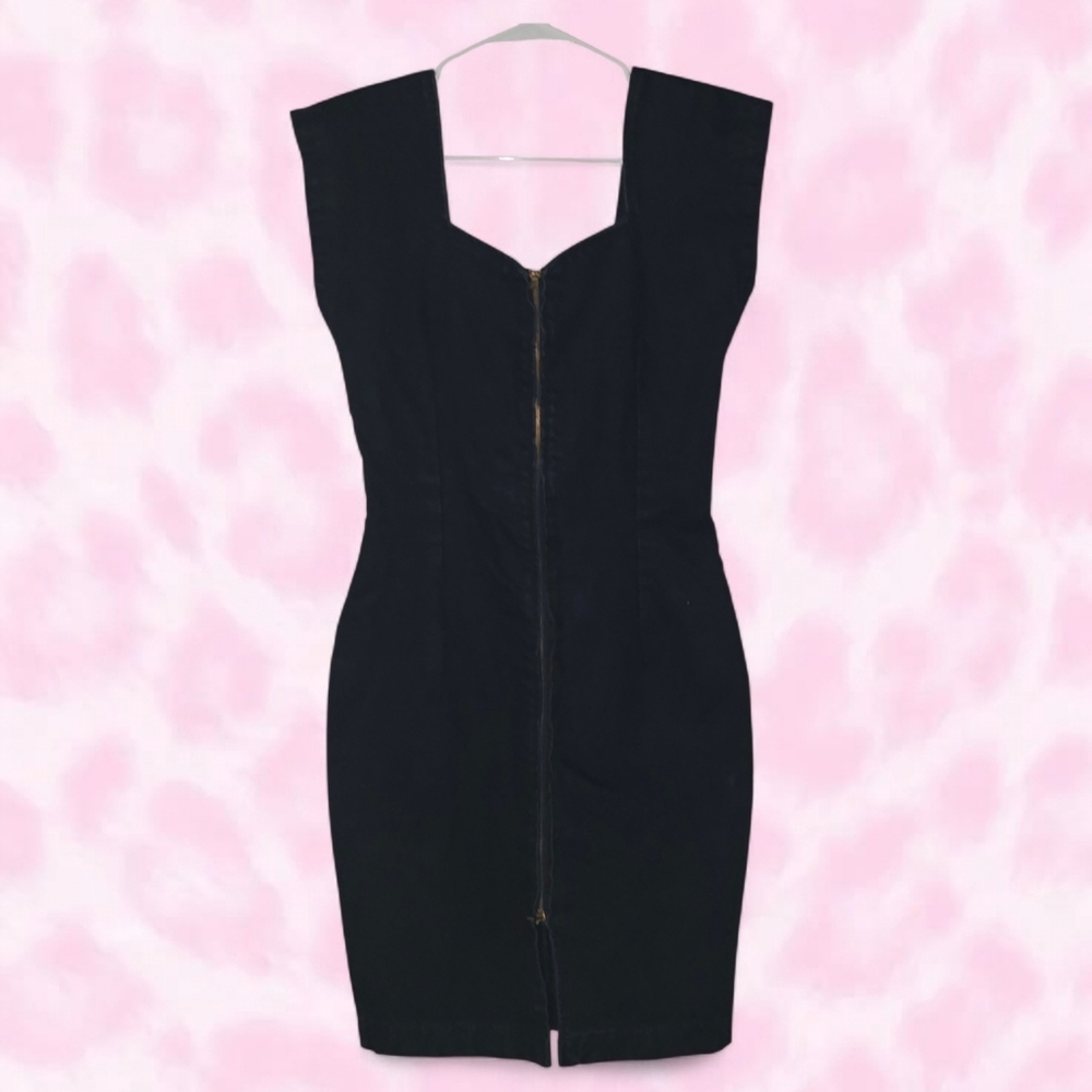 VINTAGE PARIS BLUES Denim Zip Up Midi Dress Size 9 - Picture 2 of 5